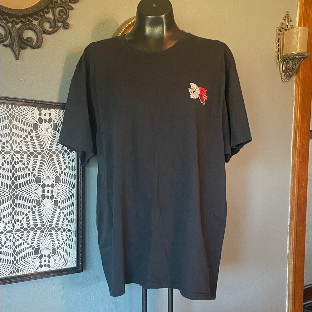 Men's Black Short-Sleeve Crewneck T-Shirt with Rose Patch